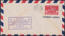 1949-EP-197 CUBA REPUBLICA 1949 8c AIRMAIL AIRPLANE FDC VIOLET COVER POSTAL STATIONERY.  - Autres & Non Classés