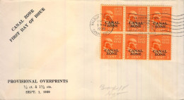 1939 CANAL ZONE , BALBOA HEIGHTS , PRIMER DIA , FIRST DAY COVER , YV. 104 BL/6 - Kanaalzone