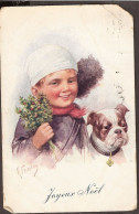 Joyeux Noël 1923 - Garçon Avec Son Chien - Signé Karl Feiertag - Feiertag, Karl