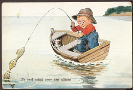 Le Petit Pêcheur A Beaucoup De Chance. Petit Chien. Signé Par John Wills. Fishing - Wills, John