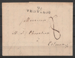 L. Datée 20 Juillet 1810 De VERVIERS Pour COLMAR - Griffe "96/ VERVIERS" - Port "8" - 1794-1814 (Franse Tijd)