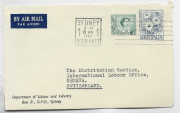 AUSTRALIA 2/+3C PERFORE PERFIN G.W.S.A. LETTRE COVER DEP LABOUR  SYDNEY 1963 TO SUISSE - Covers & Documents