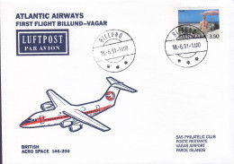 Denmark ATLANTIC AIRWAYS First British Aero Space Flight BILLUND-VAGAR Faroe Islands 1991 Cover Brief Lettre - Cartas & Documentos