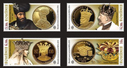 ROMANIA 2022  THE GREAT UNION IN NUMISMATICS - Gold Coins, Kings  - Set Of 4 Stamps   MNH** - Monete