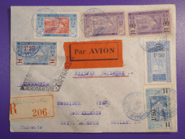 DM3 AOF   BELLE LETTRE  AERO 1937 PETIT BUREAU ABENGOUR A ST ESTEPHE  FRANCE +SURCHARGE+AFF.   INTERESSANT+ + - Briefe U. Dokumente