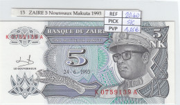 BILLETE ZAIRE 5 NOUVEAUX MAKUTA 1993 P-48a SIN CIRCULAR - Sonstige – Afrika