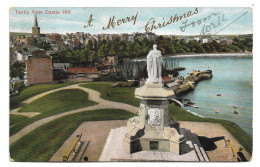 Postcard UK Wales Pembrokeshire Tenby From Castle Hill Town View Statue Published Hartmanns Posted 1906 - Pembrokeshire