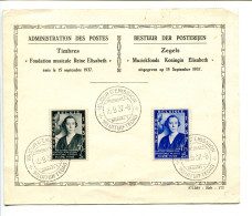 Carte 1er Jour N° 0456 Et 0457 - Fondation Musicale Reine Elisabeth15 09 1937 - ....-1951