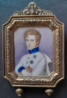 Peinture Miniature Sur Ivoire - L'Aiglon, Fils De Napoléon Bonaparte - Cadre Doré Avec Verre - Personaggi