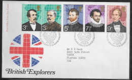 United Kingdom Of Great Britain.  FDC Sc. 690A, 691-693.  British Explorers.  FDC Cancellation On FDC Envelope - 1971-1980 Decimal Issues