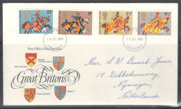 United Kingdom Of Great Britain.  FDC Sc. 724-727.  Medieval Warriors.   FDC Cancellation On FDC Envelope - 1971-1980 Decimal Issues