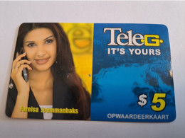 SURINAME US $5  UNIT GSM  PREPAID  FAREISA JOENMANBAKS     MOBILE CARD           **16418 ** - Suriname