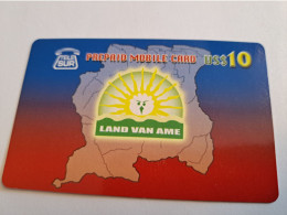 SURINAME US $ 10,-     PREPAID / TELESUR  /  LAND VAN AME     / FINE USED CARD            **16421** - Surinam