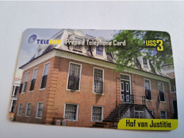 SURINAME US $ 3,-     PREPAID / TELESUR  /  HOF VAN JUSTITIE/      / FINE USED CARD            **16426** - Surinam