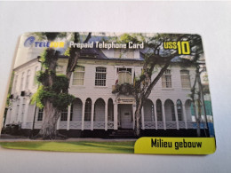 SURINAME US $ 10,-     PREPAID / TELESUR  /  MILIEU GEBOUW/      / FINE USED CARD            **16427** - Surinam