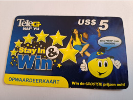 SURINAME US $ 5,-     PREPAID / TELESUR  /  STAY & WIN  /      / FINE USED CARD            **16430** - Surinam