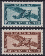 TIMBRE INDOCHINE POSTE AERIENNE N° 46 & 47 NEUFS * GOMME TRACE DE CHARNIERE - Poste Aérienne