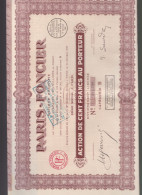 5 Actions Paris Foncier   Action De Cent Francs Au Porteur    1929 - Mijnen