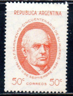 ARGENTINA 1938 DOMINGO FAUSTINO SARMIENTO 50c MNH - Neufs