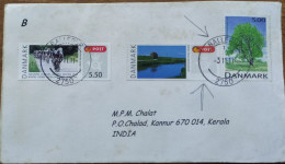 DENMARK 2011, COVER USED TO INDIA, 3 DIFF  STAMP, 2010 BICYCLE RACE, ERROR BALLUM SLUSEE STAMP WITHOUT VALUE, TREE, BALL - Sonstige & Ohne Zuordnung