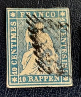 Suisse 1854/62  Helvetia Non Dentelé  Y Et T 27b   Papier Moyen    Zu 23A - Usados