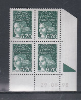 France N° 3098 XX  Luquet 6 F. 70 En Bloc De 4 Coin Daté Du 29. 05 . 98 ; 1 Triangle Gomme Légè. Altérée Sinon TB - 1990-1999