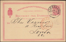 Dänemark Postkarte P 23 Wappen Im Oval 10 Öre, KJOBENHAVN 20.2.1884 Nach LONDON - Ganzsachen