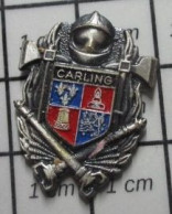 313B Pin's Pins / Beau Et Rare / POMPIERS / SAPEUYRS POMPIERS CARLING BLASON ARMOIRIES - Firemen