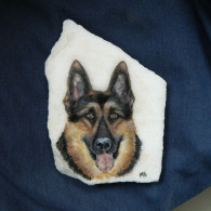 Alsatian/German Shepherd Dog Hand Painted On A Marble Slab 13 Cm X 9 Cm - Presse-papier