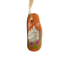 Ginger And White Kitten Hand Painted On A Terracotta Pendant - Animaux