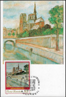 Roumanie 1975 Y&T Timbre Du BF 118 Sur Carte Maximum. Vue De Notre-Dame De Paris, Par Theodor Pallady, Peintre Roumain - Iglesias Y Catedrales