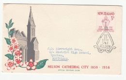 1958  NELSON CATHEDRAL Souvenir COVER New Zealand Fdc Religion Church  Stamps - Iglesias Y Catedrales