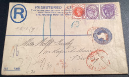 MANCHESTER VIOLET ! PMK 1894>BERLIN Cover ! GB Queen Victoria Jubilee+penny Lilac Postal Stationery Registered Letter - Covers & Documents