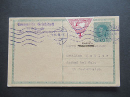 1918 Österreich 8 Heller GA Mit ZuF Drucksachen Eilmarke Merkurkopf Nr.217 Abs. Evangelische Gesellschaft Wien - Asched - Briefkaarten