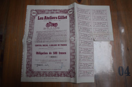 Les Ateliers Gillet Obligation 500 Frs 1944 Moto - Automobil