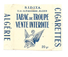 KB536 - FACE PAQUET TABAC DE TROUPE - CICARETTE ALGERIE S.I.D.I.T.A. - Empty Cigarettes Boxes