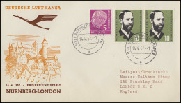 Eröffnungsflug Lufthansa Nürnberg - London, Nürnberg 14.4.1957 - Erst- U. Sonderflugbriefe