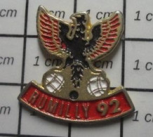 713A Pin's Pins / Beau Et Rare / SPORTS / PETANQUE RUMILLY 92 AIGLE NOIR ET ROUGE - Pétanque