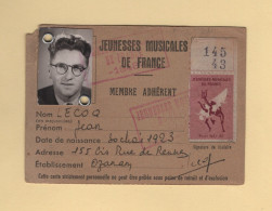 Carte Membre Des Jeunesses Musicales De France - Vignette Annee 1947-1948 - Other & Unclassified