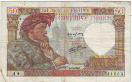 50 FRANCS JACQUES COEUR - J. 13.6.1940 J - H9 - N° 41066 - 1ère Date - 50 F 1940-1942 ''Jacques Coeur''