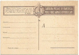 RSI Cartolina Postale Franchigia FFAA Repubblicane Nuova RS9/2 "Giovani Dì'Italia- Mazzini" - Entiers Postaux