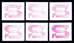 Norway - 1986-92 Frama Labels - 6 Values - MNH - Machine Labels [ATM]