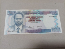 Billete Burundi, 500 Francos, Año 1995, Nº Bajisimo 004770, UNC - Burundi