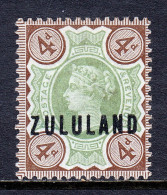 ZULULAND — SCOTT 6 — 1888 4d QV OVERPRINT — MH — SCV $60 - Zoulouland (1888-1902)