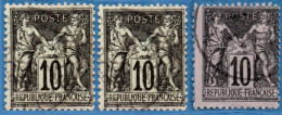France 1898 10 C Black On Lilac 3 Shades Type III (N Below B) Cancelled - 1898-1900 Sage (Type III)
