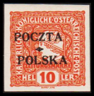 1919. POLSKA. POCZTA POLSKA  Overprint On ÖSTERREICH  ZEITUNGSMARKE 10 HELLER. Hinged. Signed ... (Michel 52) - JF544124 - Ongebruikt