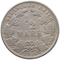 GERMANY EMPIRE 1/2 MARK 1918 G FEHLPRÄGUNG 1/2 MARK #t031 0621 - 1/2 Mark