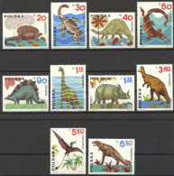 Poland, 1965, Prehistoric Animals, Dinosaurs, MNH, Michel 1570-1579 - Unused Stamps