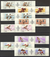 Poland, 1967, Olympic Games, Sports, MNH Tab Strips, Michel 1761-1768 - Unused Stamps