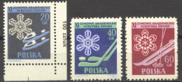 Poland, 1956, Winter Sports, Student Championships, Skating, Skiing, Ice Hockey, MNH, Michel 956-957A, 958D - Nuovi